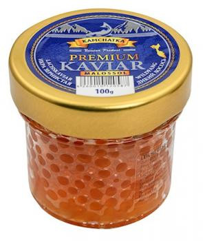 Aus Kamchatka Lachskaviar Gorbuscha Premium Glas,100g Камчаткa Икра зернистая лососевая солено-м